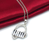 925 Sterling Silver Heart Pendant Piano Keyboard Necklace Music Jewelry for Women Girls