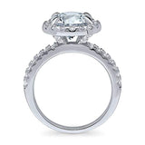 Rhodium Plated Sterling Silver Round Cubic Zirconia CZ Statement Halo Engagement Ring