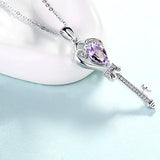 Fine Jewelry for Women Natural Gemstone Amethyst Sterling Silver Key Pendant Necklace