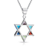 Multi Color Cubic Zirconia CZ Hanukkah Star Of David Magen Jewish Pendant Necklace For Women Teen 925 Sterling Silver