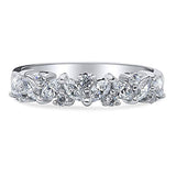 Rhodium Plated Sterling Silver Cubic Zirconia CZ Cluster Flower Anniversary Wedding Band