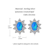 925 Sterling Silver  Blue Opal Stud Earrings Cubic Zirconia Danity Fine Jewelry for Women Girls