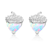 Silver Acorn Nut Opal Stud Earrings 