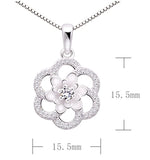 Sterling Silver Love Peace Happiness Cubic Zirconia Flower Pendant Necklace