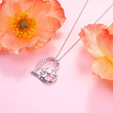925 Sterling Silver Mother and Child Necklace Rabbit Pendant with Love Message Cute Animal Jewelry