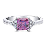 Rhodium Plated Sterling Silver Solitaire Promise Ring Made with Swarovski Zirconia Purple Princess Cut