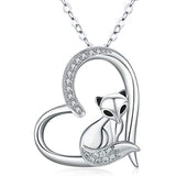  Silver Fox Necklace Cute Animal Heart Pendant