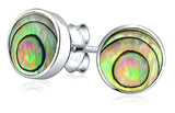 Round Shape Bezel Set Iridescent Abalone Shell Stud Earrings For Women 925 Sterling Silver