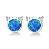  Silver Tiny Cat Opal Stud Earrings