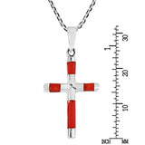 Elegant Cross Reconstructed Red Coral 925 Sterling Silver Pendant Necklace