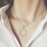 Ring Necklace, Open Circle Necklace in Sterling Sliver with Yellow Zircon Pendant Necklace Jewelry for Women Rolo Chain 18