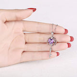 Fine Jewelry for Women Natural Gemstone Amethyst Sterling Silver Key Pendant Necklace