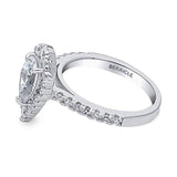 Rhodium Plated Sterling Silver Pear Cut Cubic Zirconia CZ Halo Engagement Ring