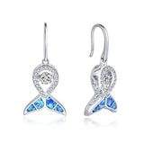 925 Sterling Silver Blue Opal Mermaid Tail Dancing CZ Drop Earrings