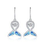 925 Sterling Silver Blue Opal Mermaid Tail Dancing CZ Drop Earrings