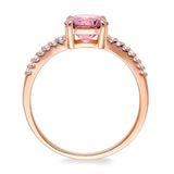 Rose Gold Plated Sterling Silver Pink Round Cubic Zirconia CZ Solitaire Engagement Ring