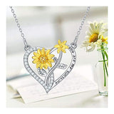 Sunflower Love Heart Pendant Necklace Jewelry Engraved You Are My Sunshine Sterling Silver Sunflower Cubic Zirconia Jewelry Gifts for Women Daughter Wife