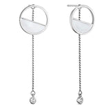 925 Sterling Silver Earrings with White Enamel Half-moon and Round AAA Zircon Pendant