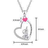 S925 Sterling Silver Lucky Elephant Love Heart Necklace for Women Girls