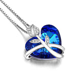 Sterling Silver Blue Heart Rose Flower Necklaces for Women with Swarovski Crystals, Jewelry Gift for Wife Girlfriend