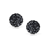 Round Simple Basic Disco Pave Crystal Ball Stud Earrings 925 Sterling Silver