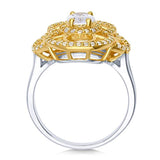 Rhodium and Gold Plated Sterling Silver Cubic Zirconia CZ Statement Art Deco Cocktail Fashion Right Hand Ring