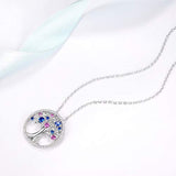 Sterling Silver Round brilliant blue sapphire and pink tourmalineTree of Life Jewelry Necklace For Women