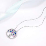 S925 Sterling Silver Tree of Life Jewelry Blue Sapphire Pink Tourmaline Necklace For Women