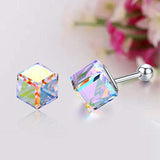 925 Sterling Silver Crystal Stud Earrings for Women Crystals Cube Hypoallergenic Earrings for Her