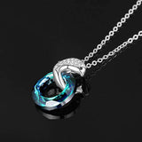 Dolphin Necklace 925 Sterling Silver Dolphin Jewelry Blue Crystals Circle Pendant Necklace for Women(Dolphin Necklace)