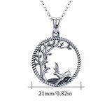 Deer Necklace 925 Sterling Silver Cute Animal with Tree Pendant Necklace Deer Running on the Grass Necklace Jewelry Gifts for Women