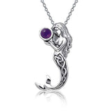 Nautical Purple Amethyst Celtic Knot Mermaid Pendant Necklace For Women For Teen 925 Sterling Silver February Birthstone