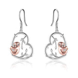 Silver Cute Sloth Animal Dangle Drop Earrings 