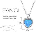 Sterling Silver Created Blue Opal Heart Dainty Delicate Necklace October Birthstone Fine Jewelry for Women 16