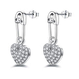  Silver paperclip Heart with Zircon Stud Earring