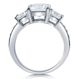 Rhodium Plated Sterling Silver Radiant Cut Cubic Zirconia CZ Statement 3-Stone Anniversary Engagement Ring