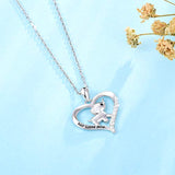 S925 Sterling Silver Keep Lucking Going Elephant Love Heart Necklace for Women Girls