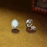 Sterling Silver White Opal Stud Earrings Oval Halo Cubic Zirconia  Fire Opal Fine Jewelry for Women