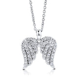 Rhodium Plated Sterling Silver Cubic Zirconia CZ Angel Wings Fashion Pendant Necklace - Halloween Jewelry