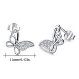 Butterfly Stud Earrings 925 Sterling Silver Hypoallergenic Butterfly Earrings with Cubic Zirconia Butterfly Jewelry Gift for Women