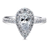 Rhodium Plated Sterling Silver Pear Cut Cubic Zirconia CZ Halo Engagement Ring