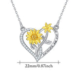 Sunflower Love Heart Pendant Necklace Jewelry Engraved You Are My Sunshine Sterling Silver Sunflower Cubic Zirconia Jewelry Gifts for Women Daughter Wife