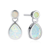 Silver White Fire Opal Stud Earrings 