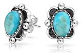 Boho Bali Style Oval Gemstone Stud Earrings TeenOxidized 925 Sterling Silver