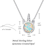 Sterling Silver unicorn Necklace White Created Opal Cute Pendant Necklace Small Dot Round Disc Fine Jewelry For Women Girls 16+2 inch Extender