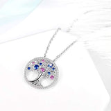 Sterling Silver Round brilliant blue sapphire and pink tourmalineTree of Life Jewelry Necklace For Women