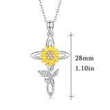 S925 Sterling Silver  Sunflower Necklace  Cross Cubic Zirconia Pendant Jewelry for Women