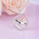 S925 Sterling Silver Roundness Unicorn Pendant Necklace Jewelry for Women Girls