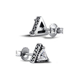 Sterling Silver Balinese Vintage Triangle Cubic Zirconia CZ Small Stud Earrings for Women Girls