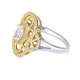 Rhodium and Gold Plated Sterling Silver Cubic Zirconia CZ Statement Art Deco Cocktail Fashion Right Hand Ring